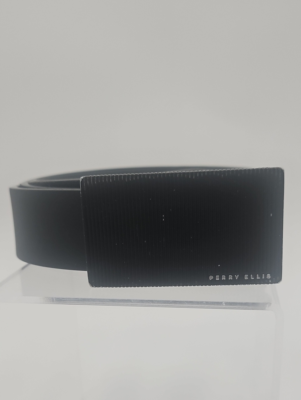 Perry Ellis Black Men's Plaque Buckle Dress Belt